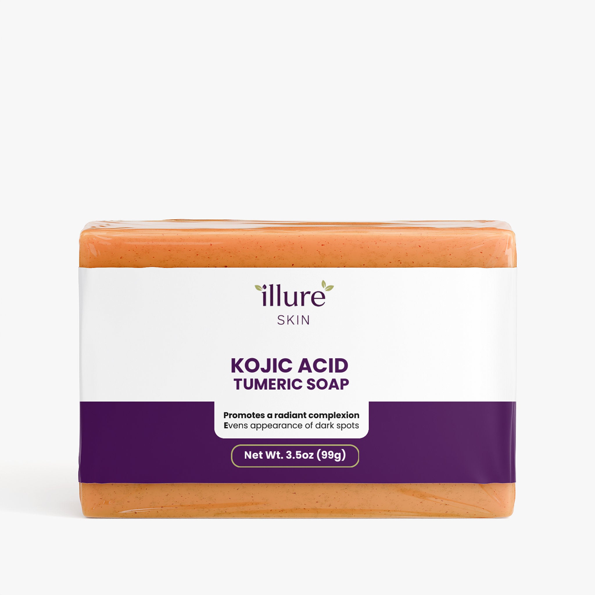 Illure Skin Kojic Acid & Turmeric Soap bar with a rich golden color and natural ingredients for skincare.