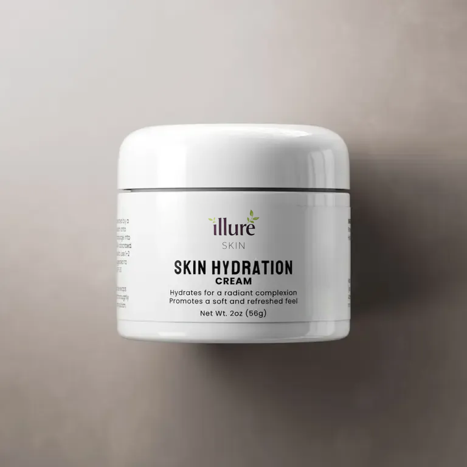 Illure Skin Hydration Cream in a jar, showcasing a smooth, creamy texture ideal for moisturizing skin.