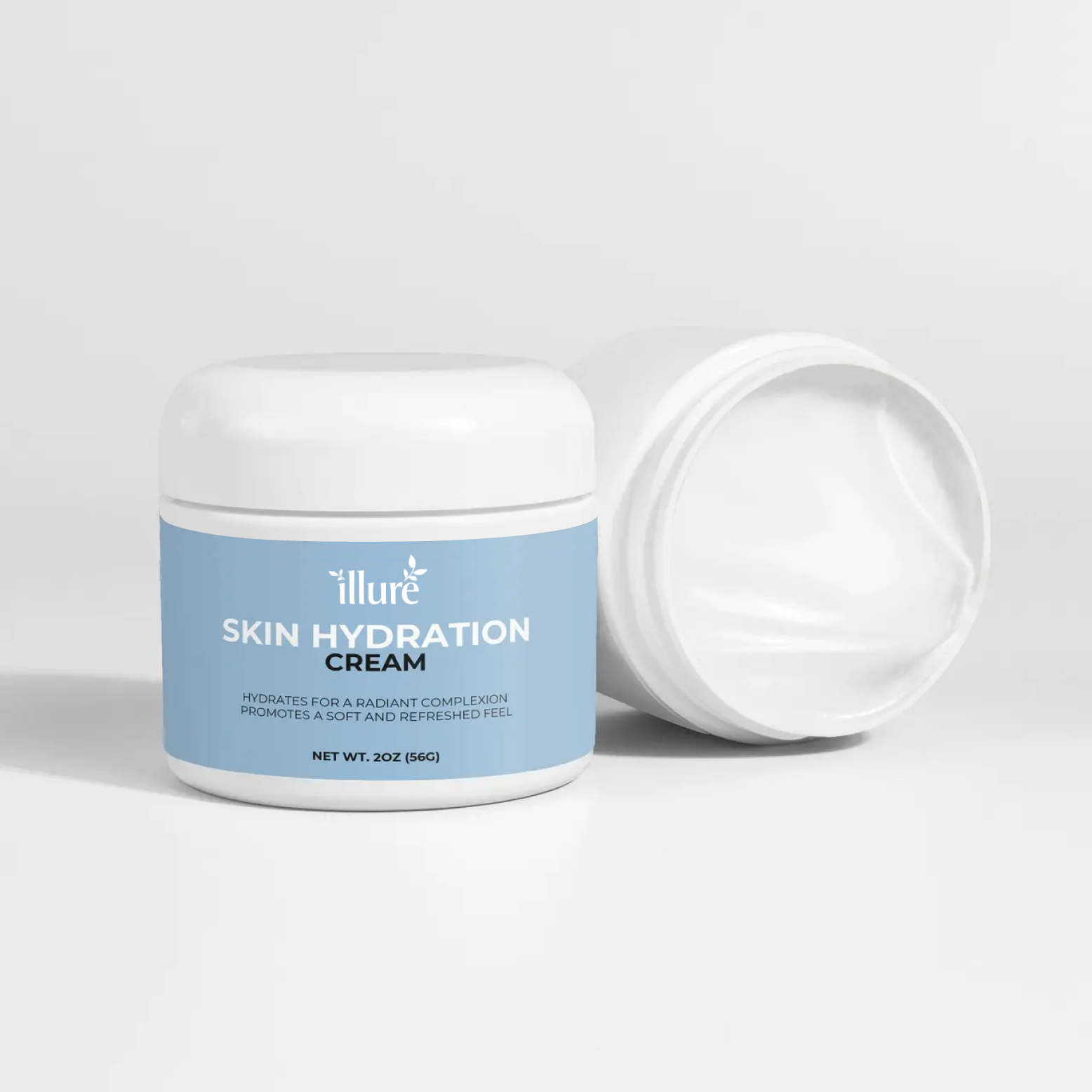 Illure Skin Hydration Cream in a jar, showcasing a rich, creamy texture and elegant packaging design.